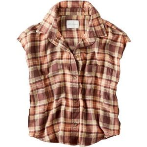 AE Sleeveless Flannel Orange Sz M Soft